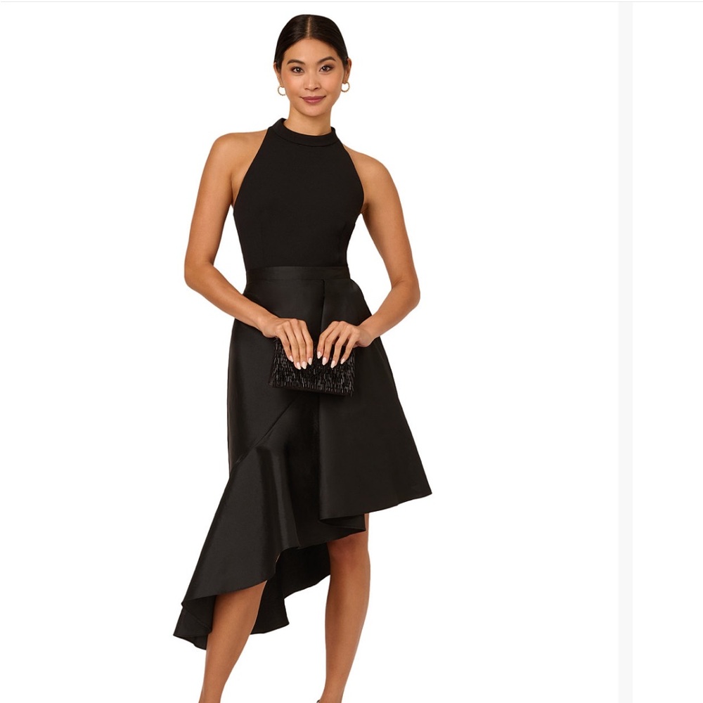Adrianna Papell Mixed Media Halter dress. Black Size 2 Brand New with tags.